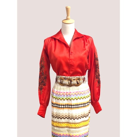Vintage flower embroidered blouse【00494】