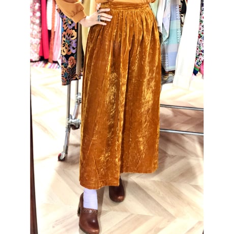 70s Velvet gold maxi skirt【00490】