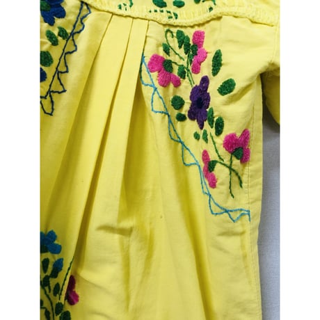 Vintage yellow embroidered dress【00828】