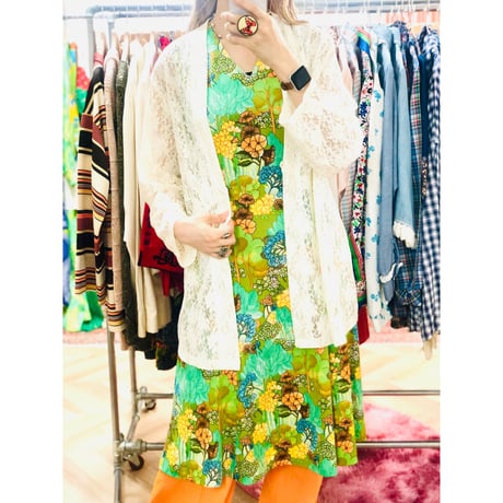 Vintage botanical sleeveless dress【00837】