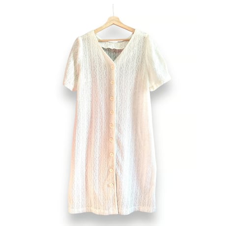 Vintage front button white dress【01450】