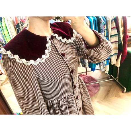 Vintage Velvet collar dress【01062】