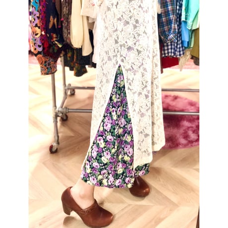 Vintage floral sleeveless long dress【00958】