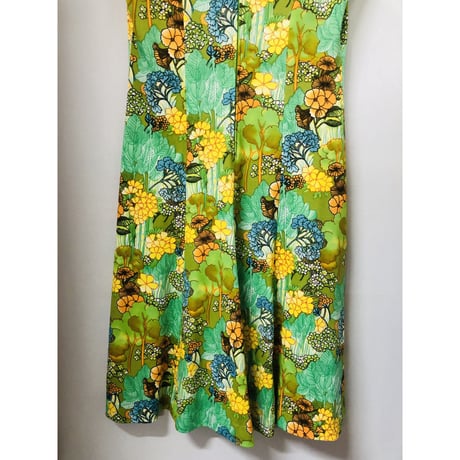 Vintage botanical sleeveless dress【00837】