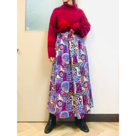 80s Pink border knit sweater【01058】