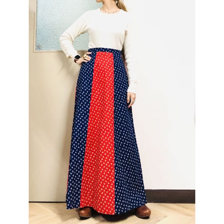 70s Red × Navy maxi skirt【00723】