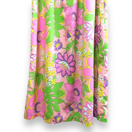 70s Pink floral maxi dress【01496】