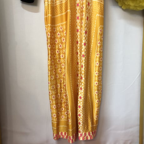 70s Black and yellow floral maxi dress【01227】