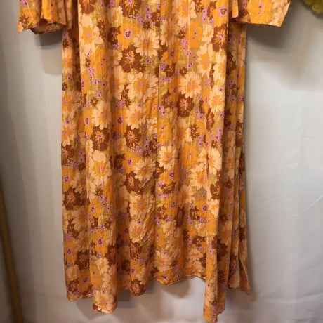 Vintage orange floral maxi dress【01217】