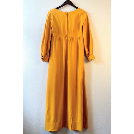 60s Handmade yellow maxi dress【00394】