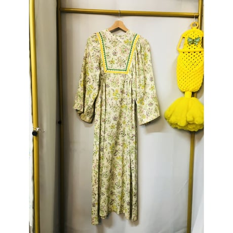 70s Floral flare sleeve maxi dress【01076】