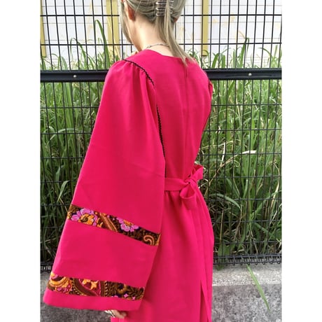 70s Pink hippie maxi dress【01146】