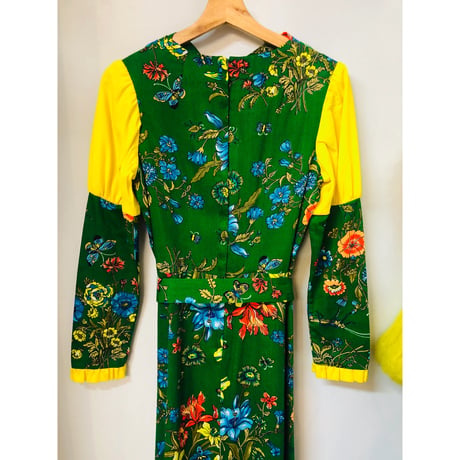 70s Bugs and Flower maxi dress【01036】