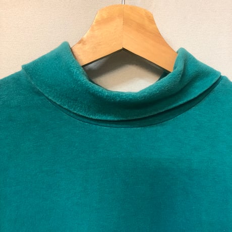 90s Turtleneck cotton top / Emerald【01021】