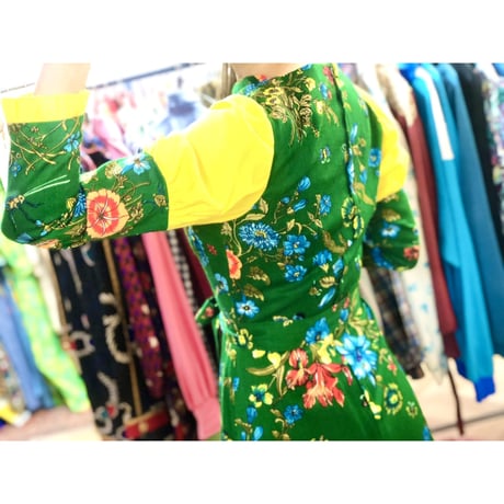 70s Bugs and Flower maxi dress【01036】