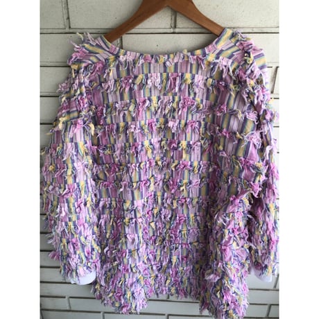 90s Pastel color stripe fringe jacket【01322】