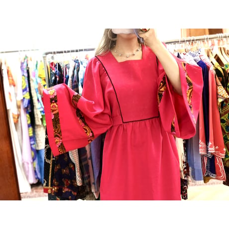 70s Pink hippie maxi dress【01146】