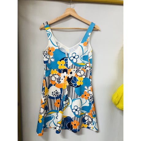Vintage BLUE floral sun dress【00824】