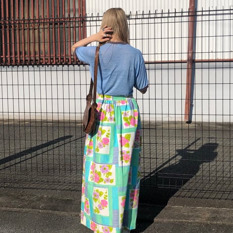70s Floral maxi skirt【01303】