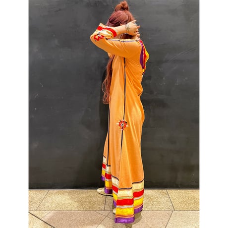 70s Cotton orange maxi dress【00282】
