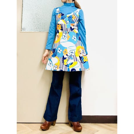 Vintage BLUE floral sun dress【00824】