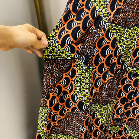 Orange×Yellow African batik dress【01188】