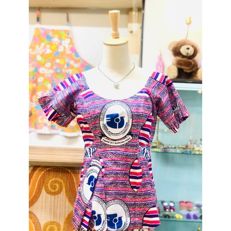 Pink×Purple african batik top【01175】