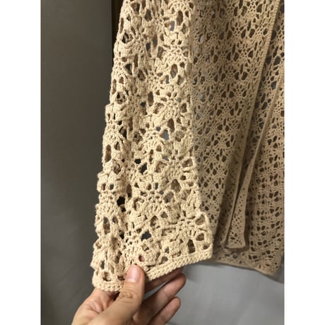 70s Biege crochet cardigan【00757】