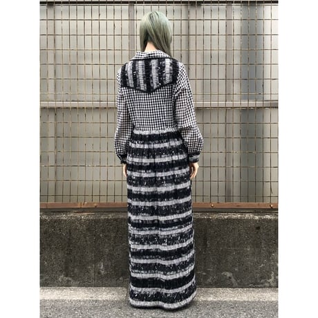 70s MISS K Black plaid maxi dress【01389】