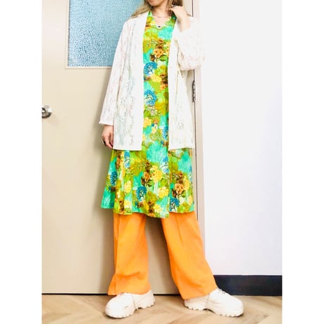 Vintage botanical sleeveless dress【00837】