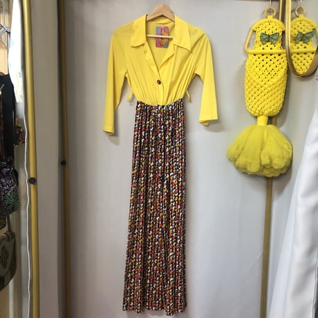 60-70s Bird print maxi dress【01209】