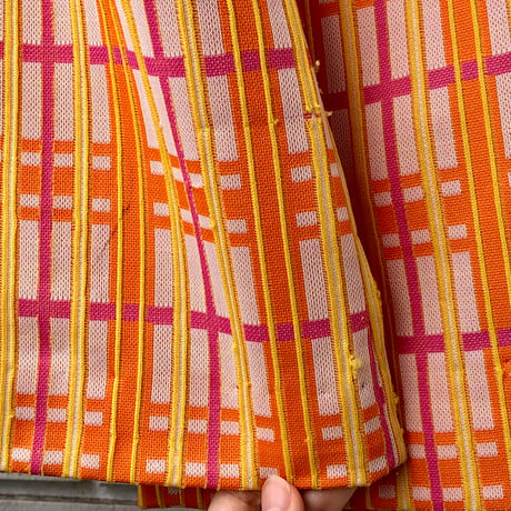 60-70s Orange plaid poly pants【01329】