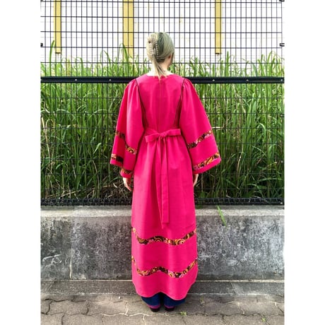 70s Pink hippie maxi dress【01146】