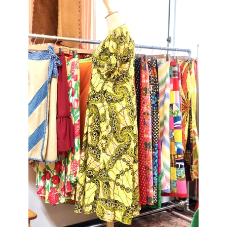Yellow African batik dress【01186】