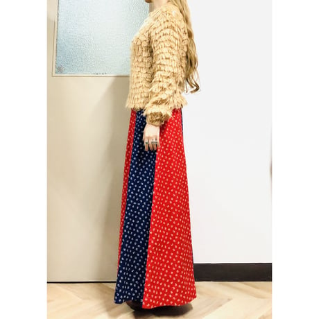 70s Red × Navy maxi skirt【00723】