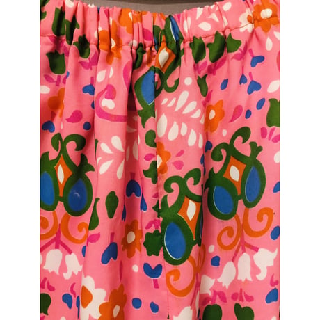 60-70s Pink floral maxi skirt【00940】