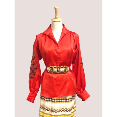 Vintage flower embroidered blouse【00494】