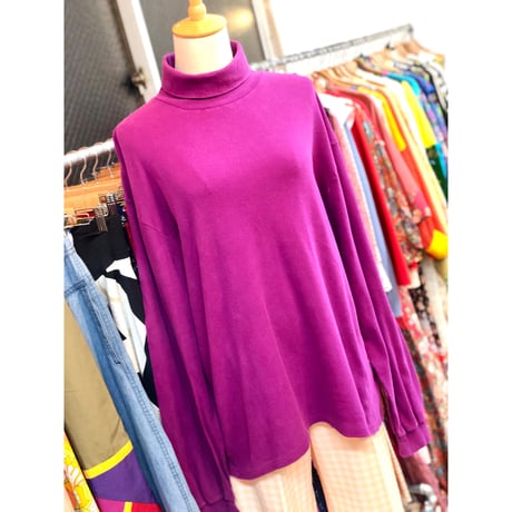 90s Turtleneck cotton top / Raspberry【01020】
