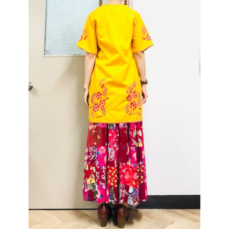 Yellow embroidered midi dress【00716】