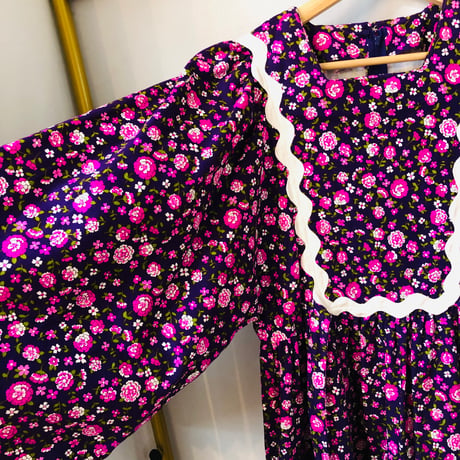 70s Handmade purple hippie maxi dress【01128】