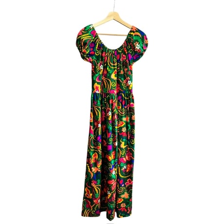 70s Butterfly and Flower dress【01448】