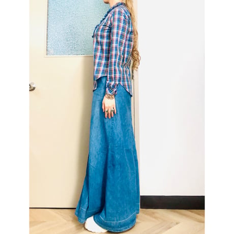 70s Blue plaid brouse【00896】