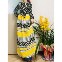 60s Black × Yellow floral maxi dress【00590】