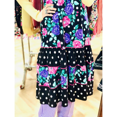 80s Floral and Dot dress【00734】
