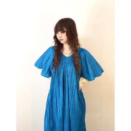 Vintage blue pleats dress【01321】