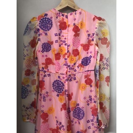 70s Hawaiian sheer maxi dress【00830】