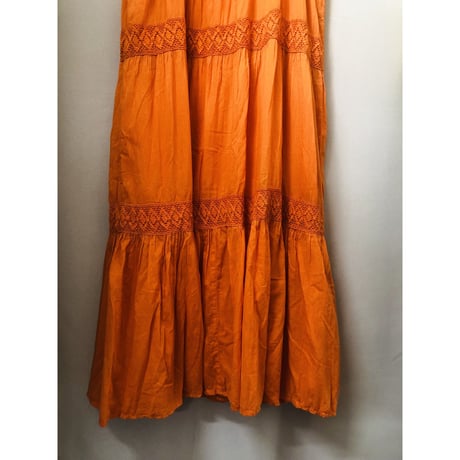 Orange cotton long dress【00699】