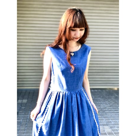 70s Sleeveless fish maxi dress【01099】