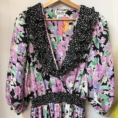80s Floral ruffle dress 【01216】