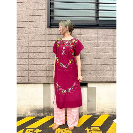 Vintage burgundy embroidery dress【01307】